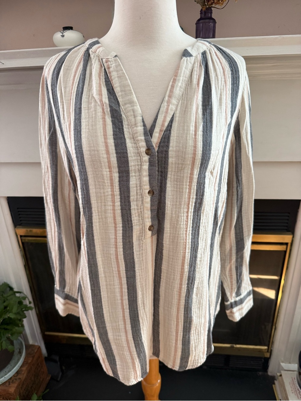 Double Gauze Cotton Women's Tunic Top in Cream, Blush and Navy